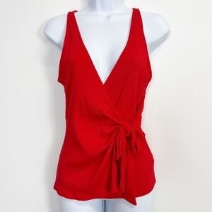Express Tank Top Womens Medium Red Ribbed Side Tie VNeck Blouse NWT